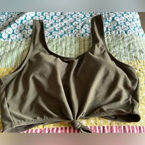 Olive Green tie front bikini bathing suit top medium